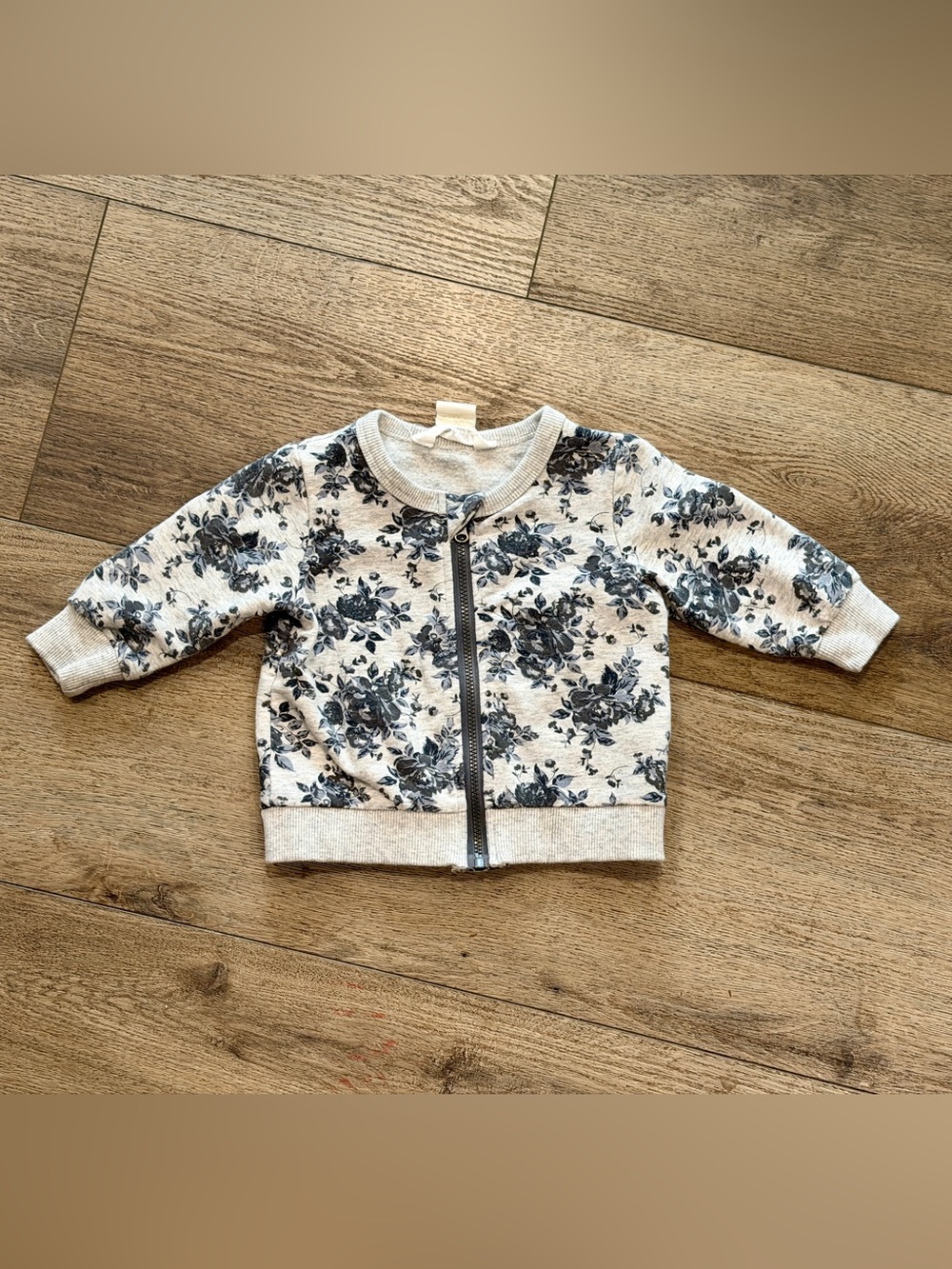 Cotton On Baby Floral Zip-Up Sweatshirt - Gray/Blue Floral Baby Girl 3-6 months